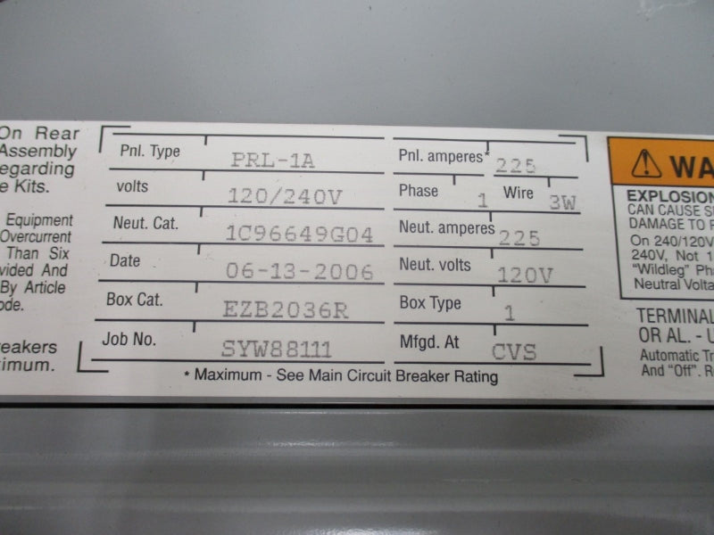 EATON PRL-1A 1C96649G04 120/240V 225A NSNP