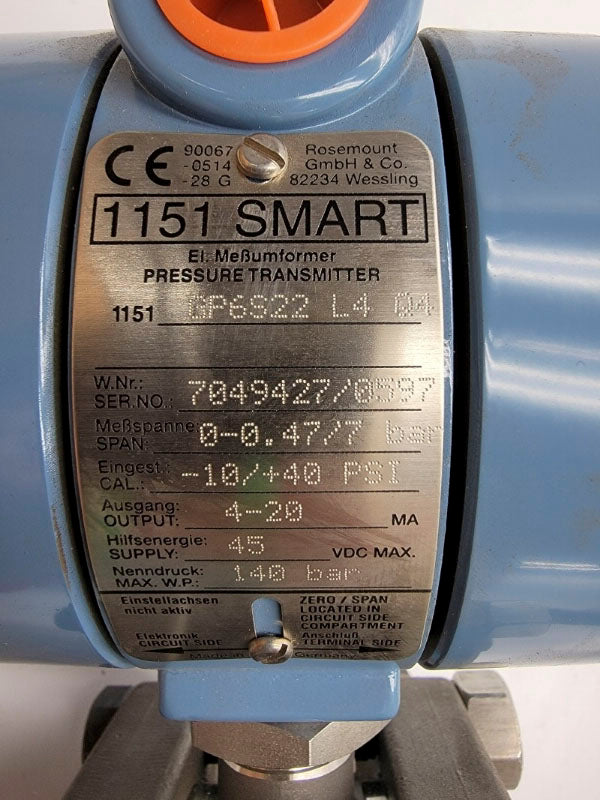 ROSEMOUNT 3051S2LG3AA1A1020DFF71CA00D1E5M5 1151GP6S22L4Q4 10.5-42.4VDC 36PSI NSMP