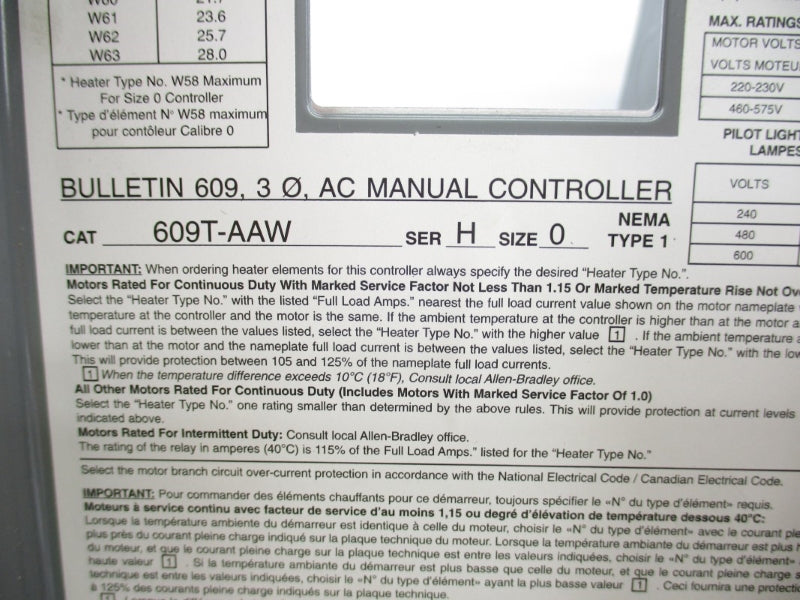 ALLEN BRADLEY 609T-AAW SER. H (BR/WH) (AS PICTURED) NSMP