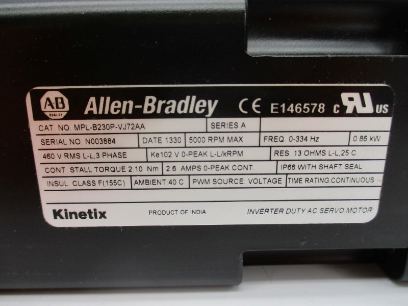 ALLEN BRADLEY MPL-B230P-VJ72AA SER. A 460V 2.6A NSMP