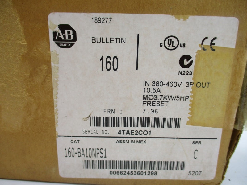 ALLEN BRADLEY 160-BA10NPS1 SER. C F/W 7.06 380-460V 12.2A (BR/WH) NSMP