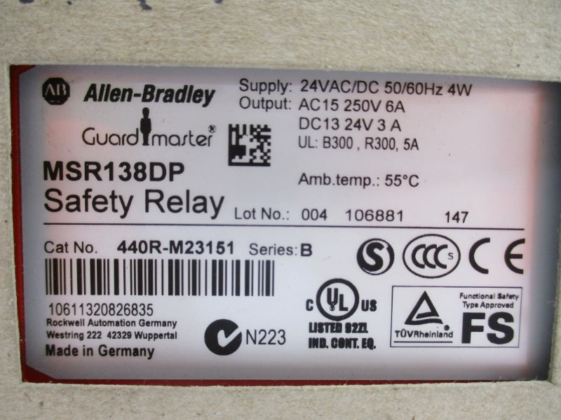ALLEN BRADLEY 440R-M23151 MSR138DP SER. B 24VAC/DC 6A (WH) NSMP