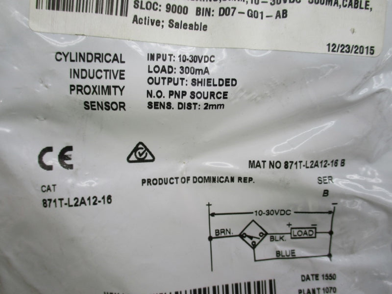 ALLEN BRADLEY 871T-L2A12-16 SER. B 10-30VDC NSMP