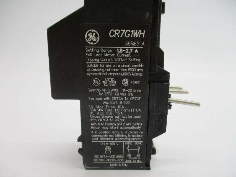 GENERAL ELECTRIC CR7G1WH SER. A 600VAC 1.8-2.7A NSMP