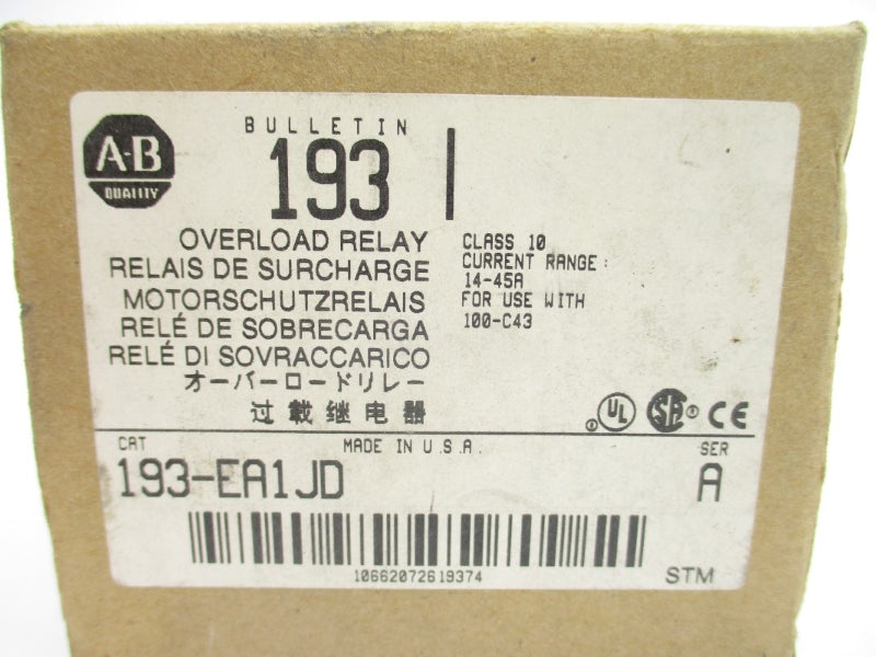 ALLEN BRADLEY 193-EA1JD SER. A 600V 14-45A (BR/WH) NSMP
