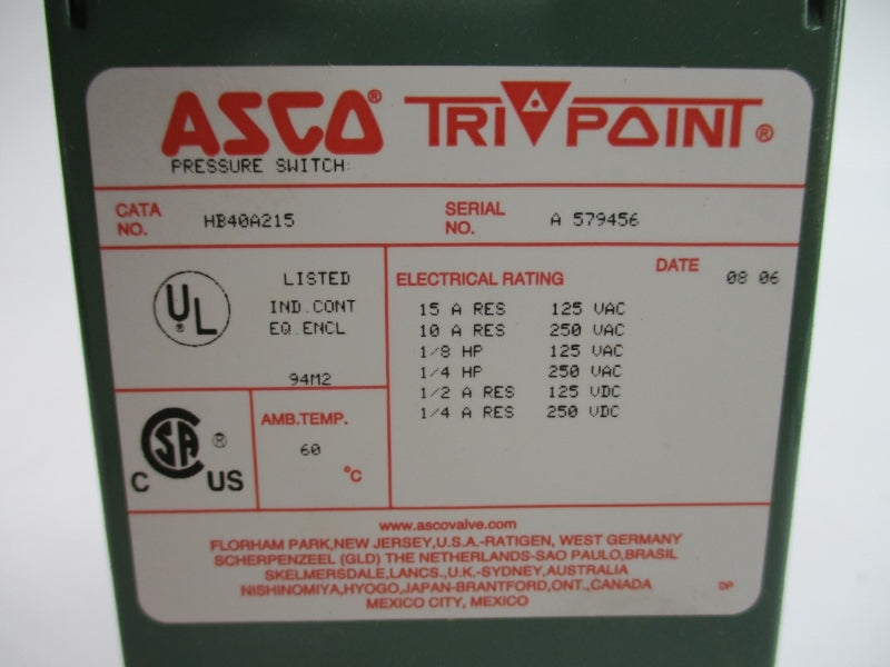 ASCO HB40A215 250VAC 15A NSMP