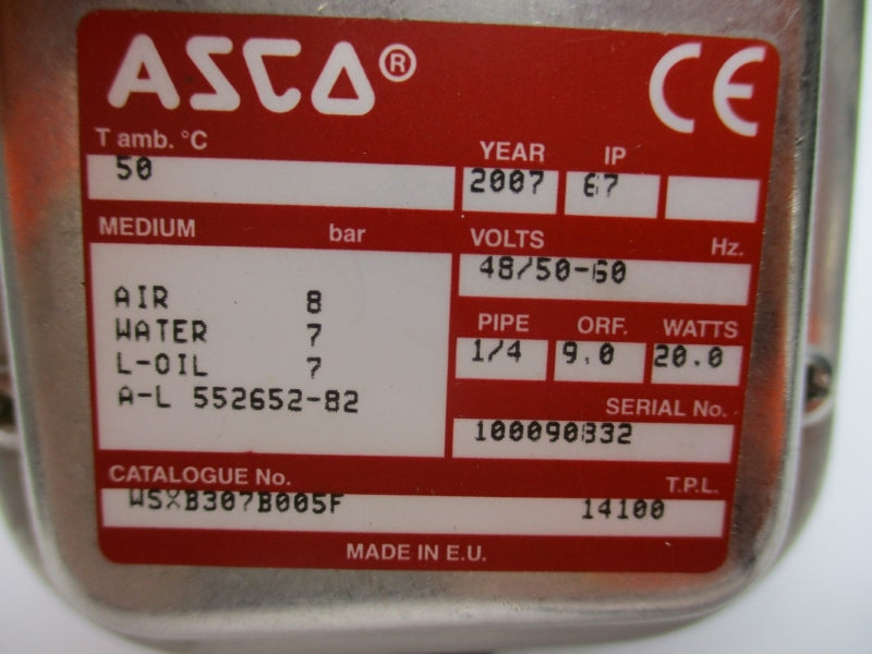 ASCO WSXB307B005F 48V 1/4" NSNP