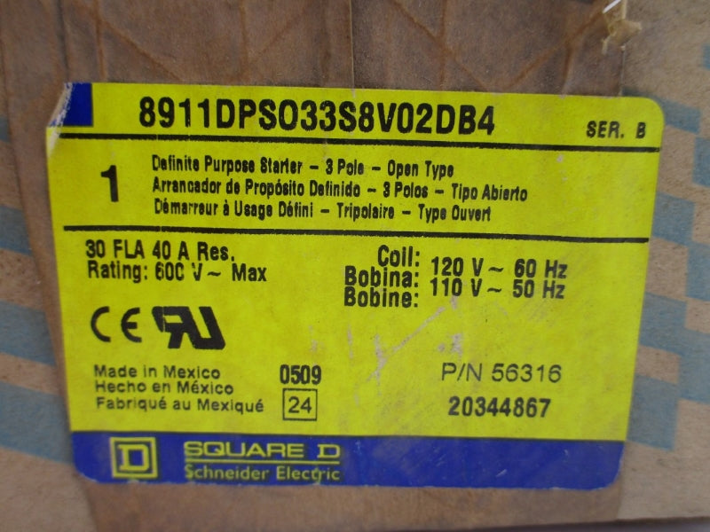 SQUARE D 8911DPSO33S8V02DB4 SER. B 110/120V 40A NSFS