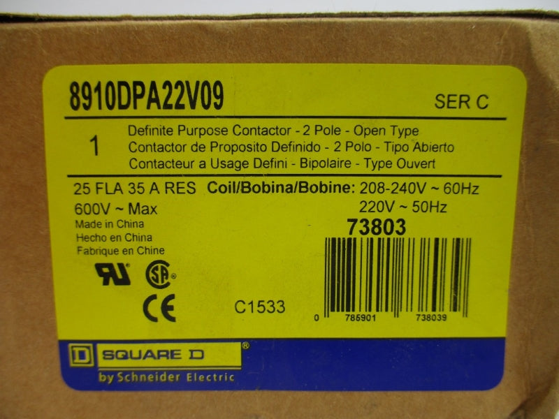 SQUARE D 8910DPA22V09 SER. C 208-240V 25A NSMP