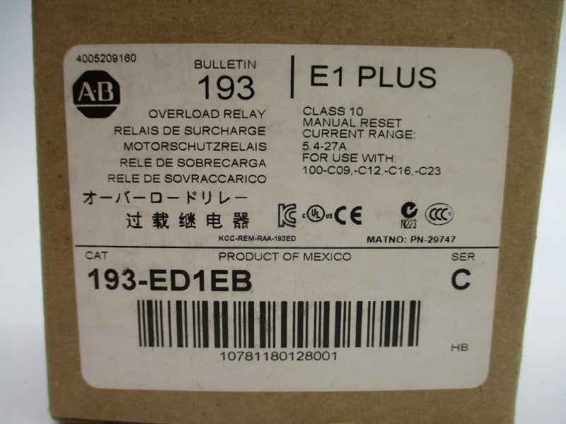 ALLEN BRADLEY 193-ED1EB SER. C 600V 5.4-27A (BR/WH) NSMP