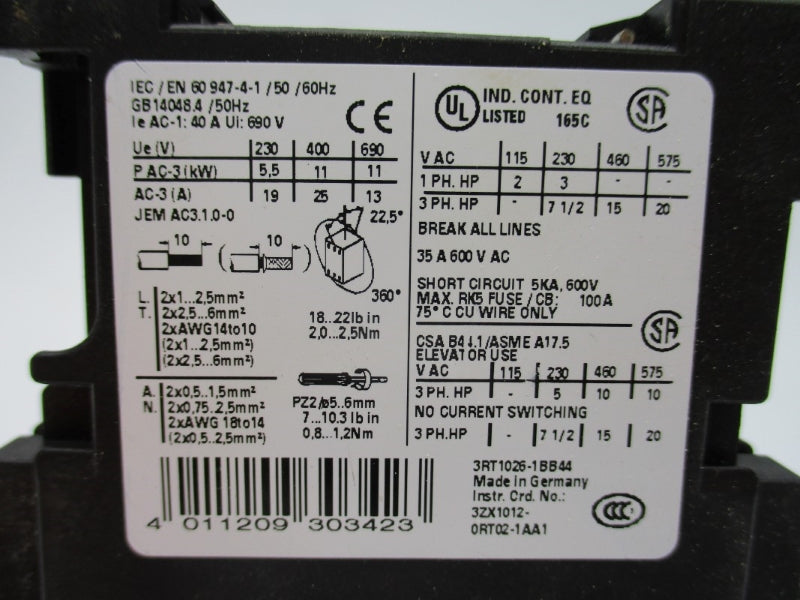 SIEMENS 3RT1026-1BB44 24VDC 40A NSNP