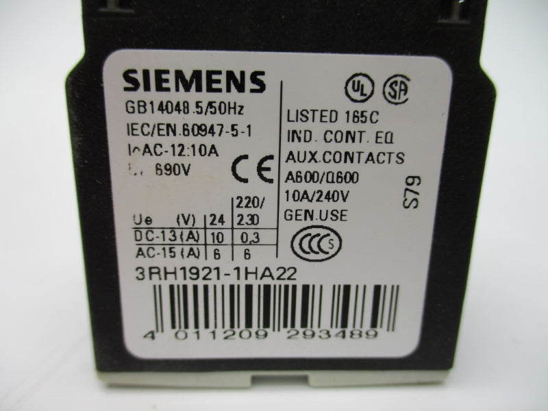 SIEMENS 3RH1921-1HA22 240V 10A UNMP