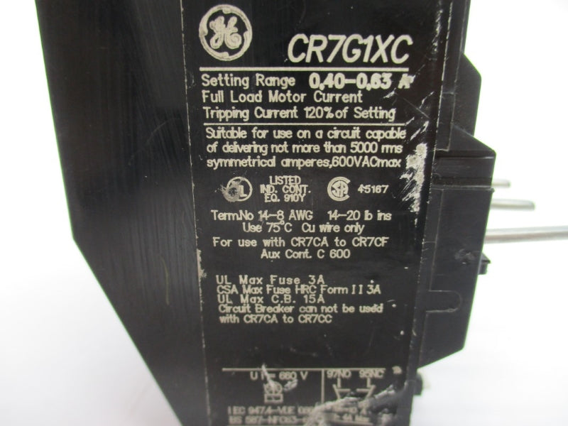 GENERAL ELECTRIC CR7G1XC 600VAC 0.40-0.63A NSNP