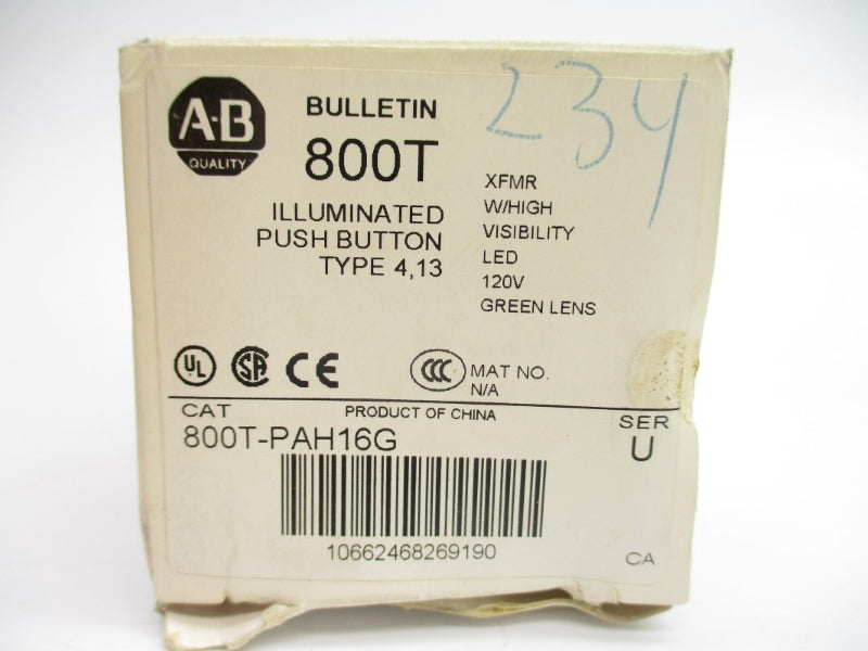 ALLEN BRADLEY 800T-PAH16G SER. U 120V (WH) NSMP