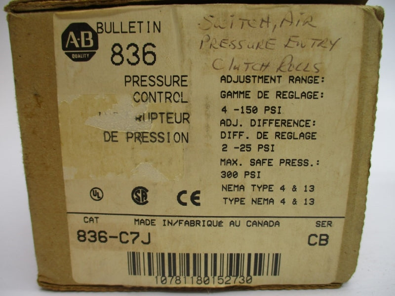 ALLEN BRADLEY 836-C7J SER. CB 4-150PSI (BR/WH) NSMP
