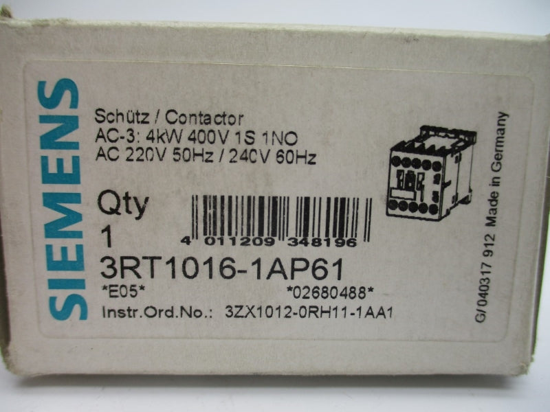 SIEMENS 3RT1016-1AP61 220/240VAC 22A NSMP