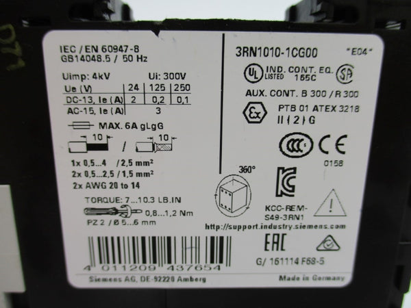 SIEMENS 3RN1010-1CG00 110-120VAC NUPI