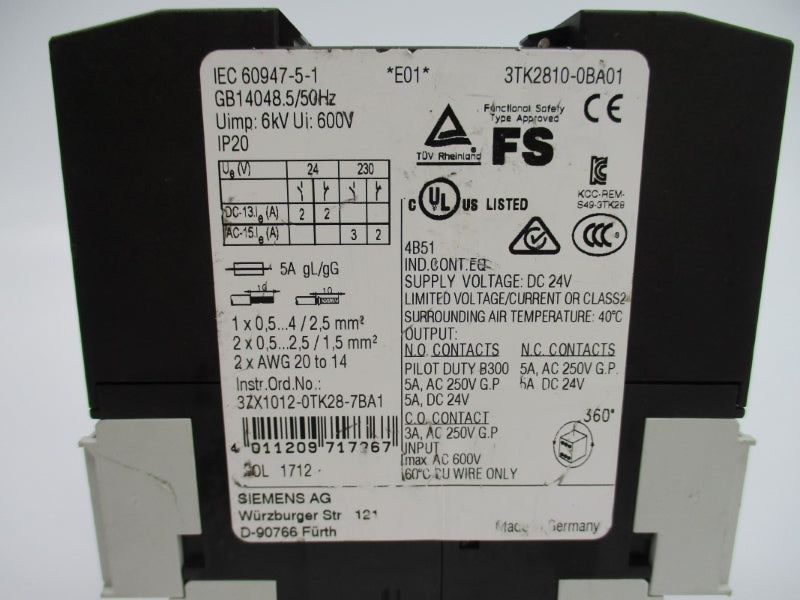 SIEMENS 3TK2810-0BA01 24VDC 5A 0.2-6S NUPI