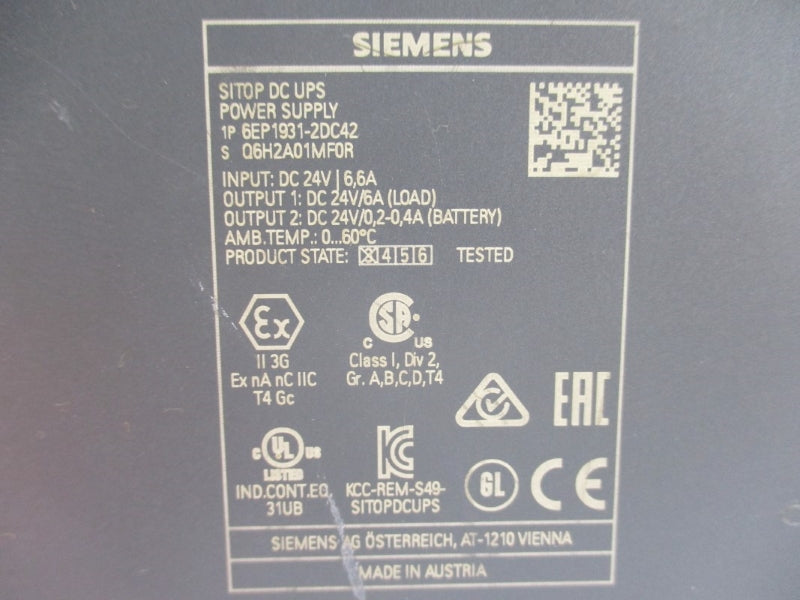 SIEMENS 6EP1931-2DC42 24VDC 6.6A NUPI