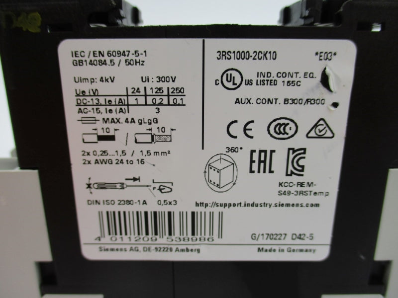 SIEMENS 3RS1000-2CK10 220-240VAC 4A NUPI