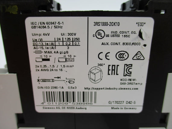 SIEMENS 3RS1000-2CK10 220-240VAC 4A NUPI