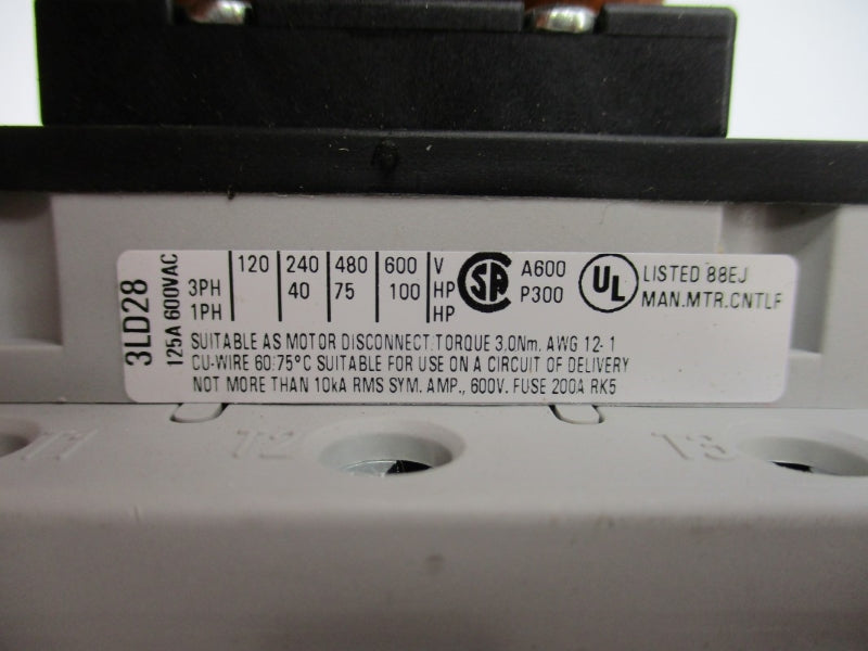 SIEMENS 3LD2814-0TK51 600VAC 125A NUPI