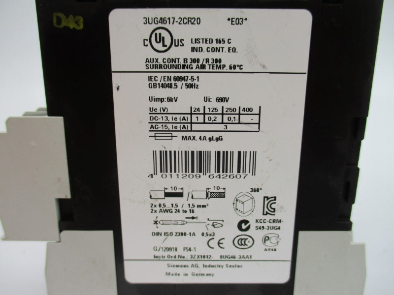 SIEMENS 3UG4617-2CR20 160-690V NUPI