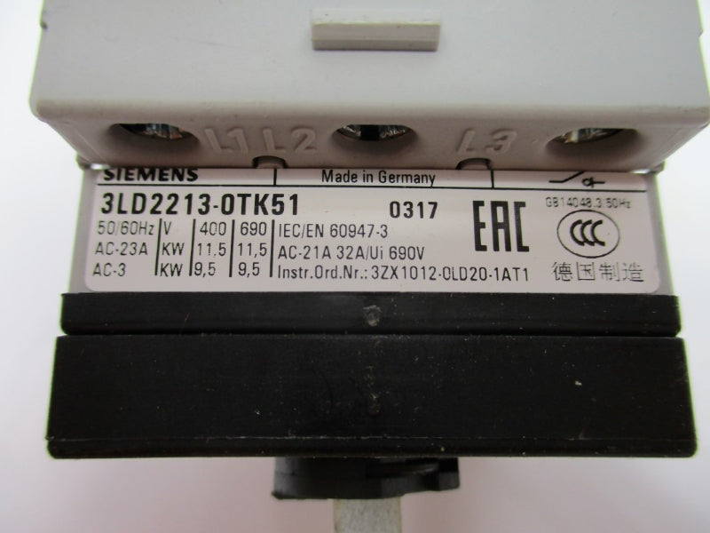 SIEMENS 3LD2213-0TK51 600VAC 32A NUPI