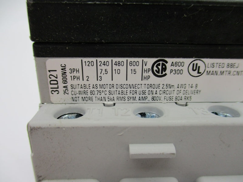 SIEMENS 3LD2144-0TK53 600VAC 25A NUPI