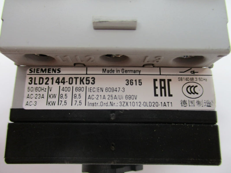 SIEMENS 3LD2144-0TK53 600VAC 25A NUPI