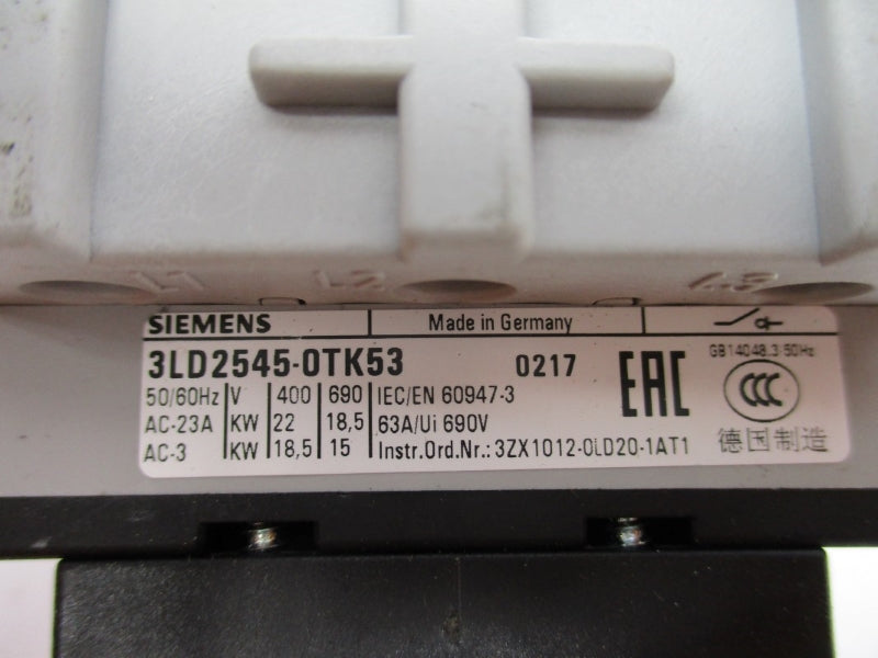 SIEMENS 3LD2545-0TK53 600VAC 63A NUPI