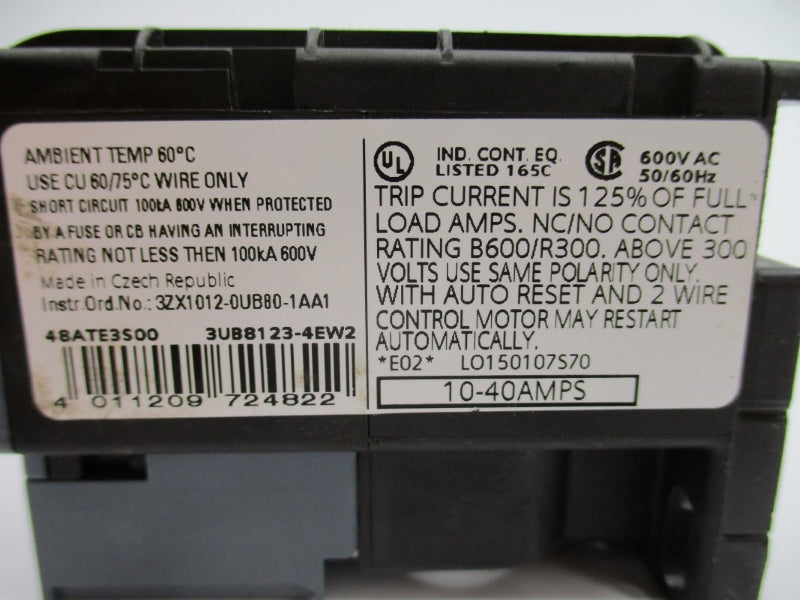 SIEMENS 48ATE3S00 3UB8123-4EW2 600VAC 10-40A NUPI