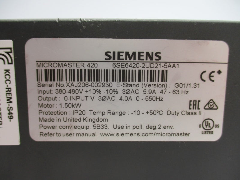 SIEMENS 6SE6420-2UD21-5AA1 380-480V 5.9A NUPI