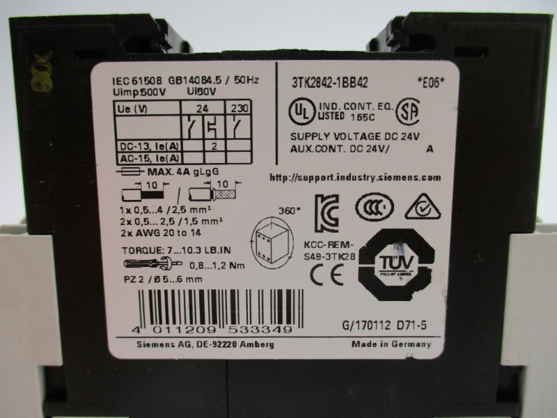 SIEMENS 3TK2842-1BB42 24VDC 4A 0.5-30S NUPI