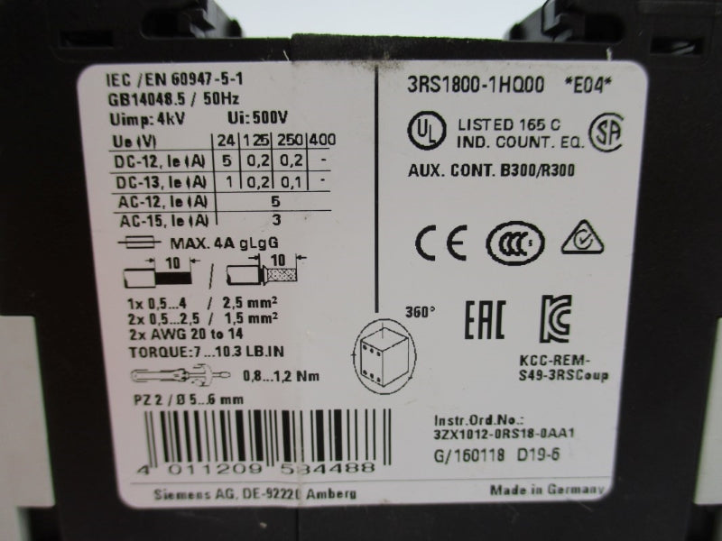 SIEMENS 3RS1800-1HQ00 110/120VAC 4A NUPI