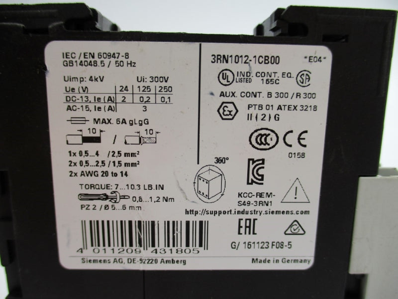 SIEMENS 3RN1012-1CB00 24VAC/DC 6A (AS PICTURED) NUPI