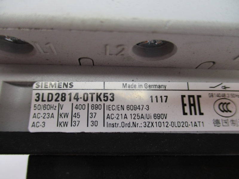 SIEMENS 3LD2814-0TK53 600VAC 125A NUPI
