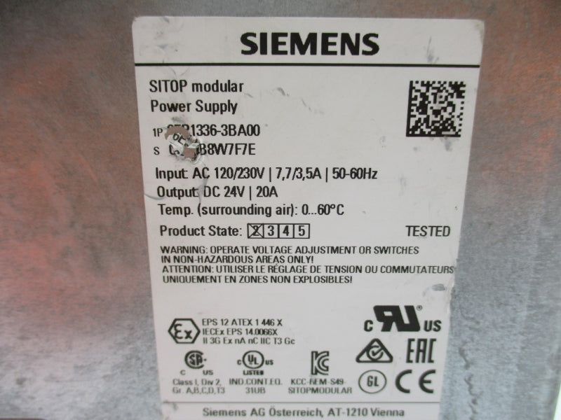 SIEMENS 6EP1336-3BA00 120/230VAC 7.7/3.5A (AS PICTURED) NUPI
