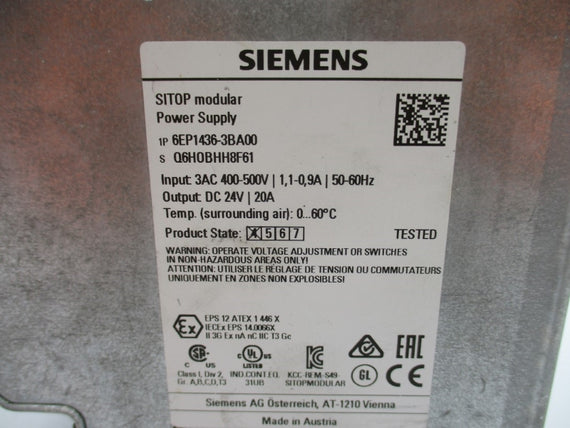 SIEMENS 6EP1436-3BA00 400-500VAC 1.1/0.9A NUPI