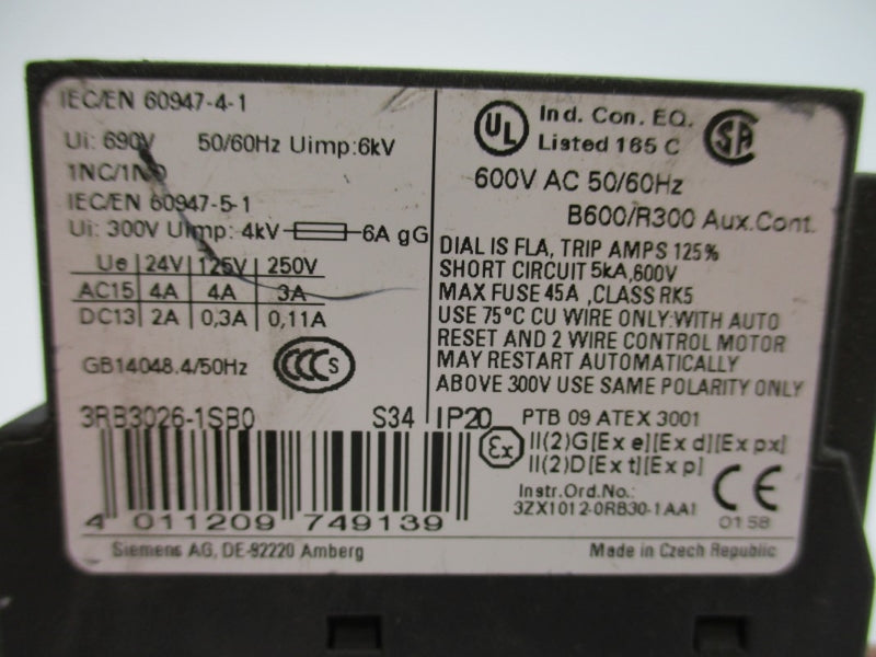 SIEMENS 3RB3026-1SB0 600VAC 45A (AS PICTURED) NUPI