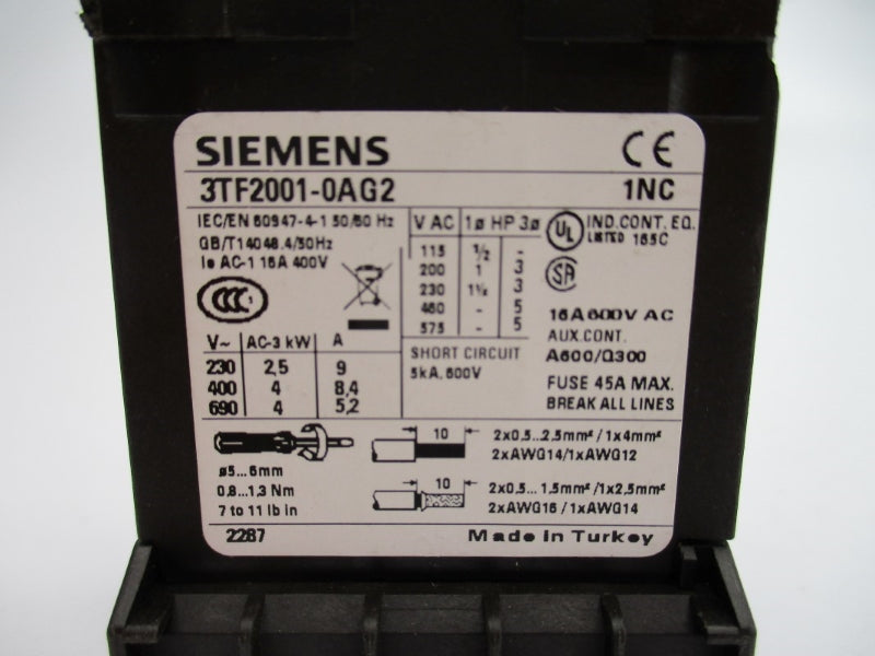 SIEMENS 3TF2001-0AG2 110VAC 45A (AS PICTURED) NUPI