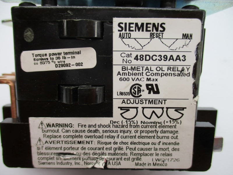 SIEMENS 48DC39AA3 600VAC NUPI