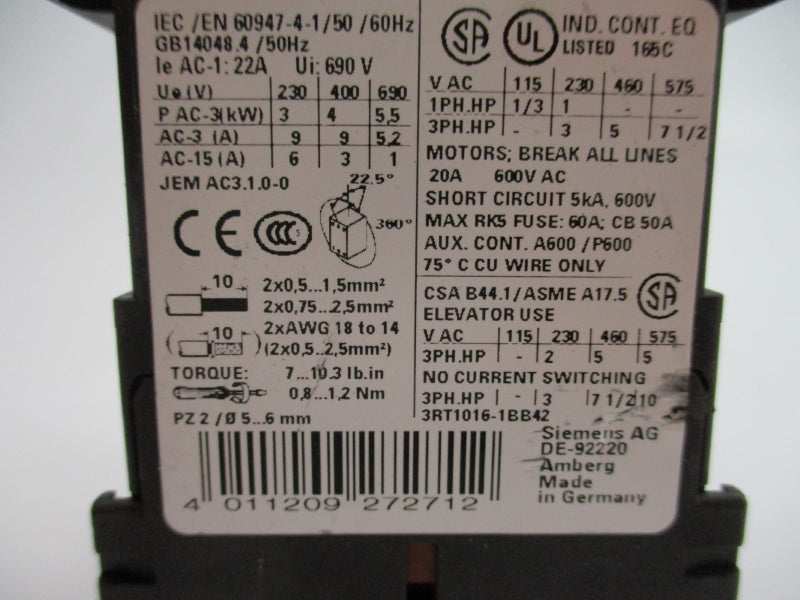 SIEMENS 3RT1016-1BB42 24VDC 20A NUPI