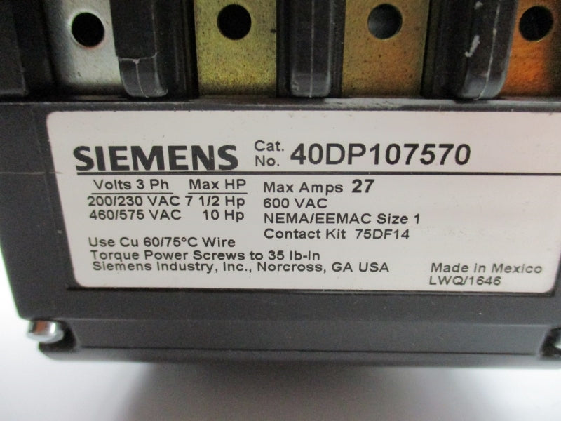SIEMENS 40DP107570 125/250VDC 27A NUPI