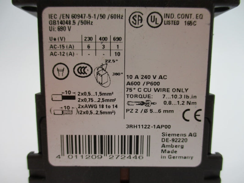 SIEMENS 3RH1122-1AP00 230V 10A NUPI