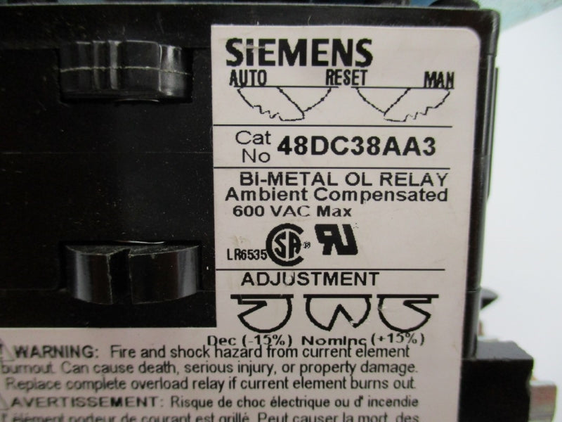 SIEMENS 48DC38AA3 600VAC NUPI
