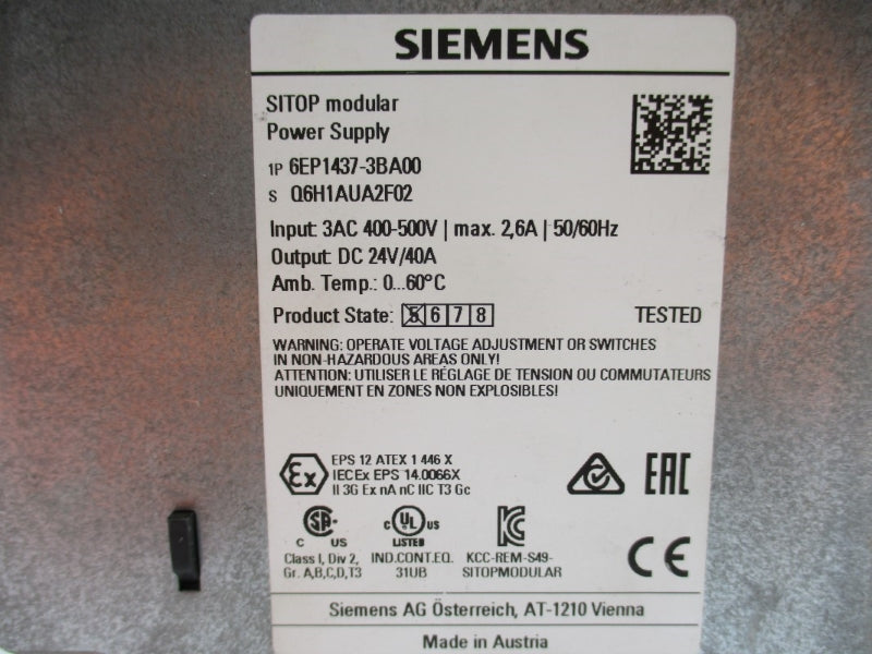 SIEMENS 6EP1437-3BA00 400-500VAC 2.6A NUPI