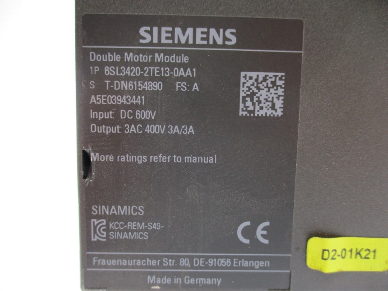 SIEMENS 6SL3420-2TE13-0AA1 600VDC 3A NUPI