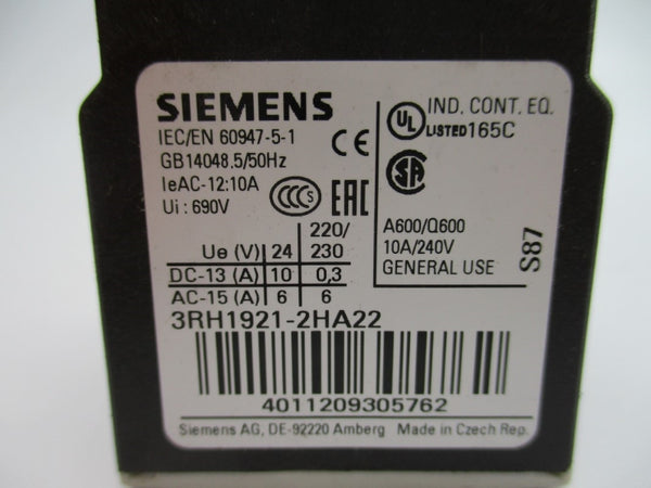 SIEMENS 3RH1921-2HA22 240V 10A NUPI