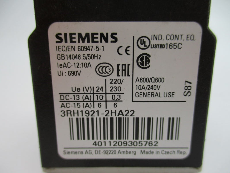 SIEMENS 3RH1921-2HA22 240V 10A NUPI
